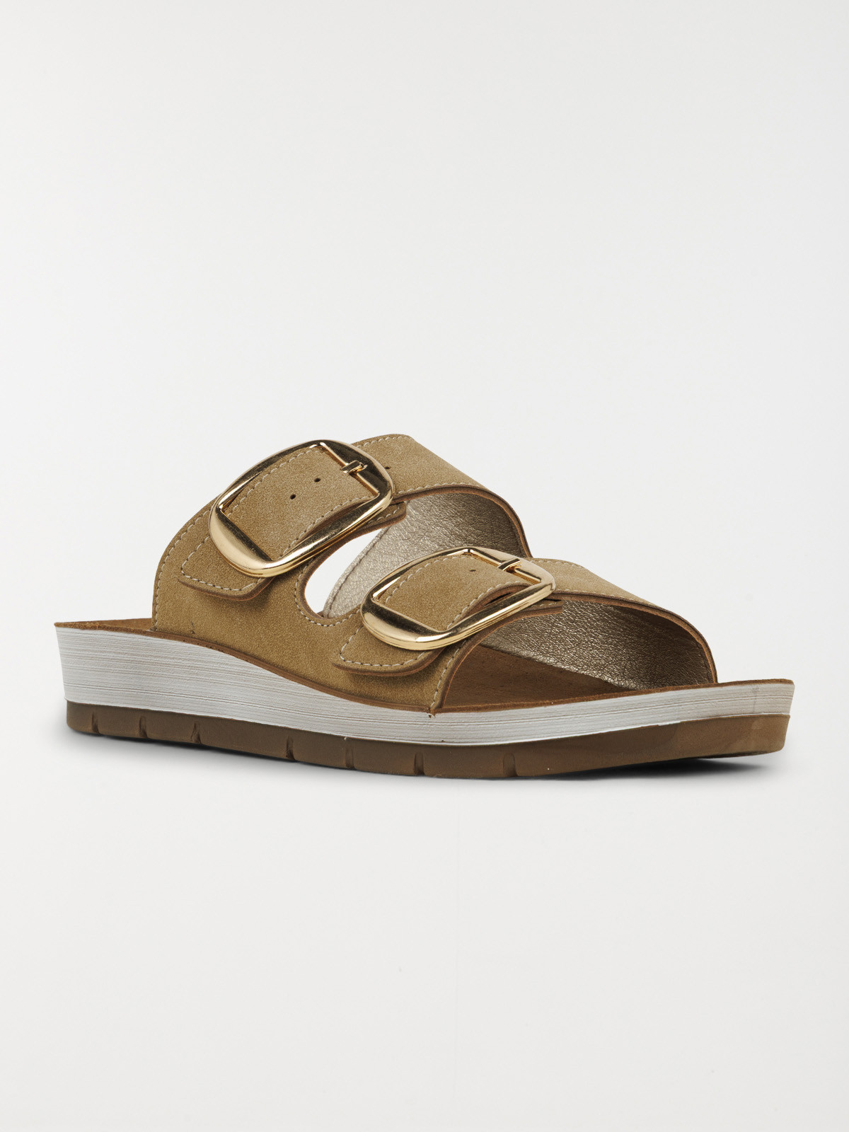 Mules plates boucles femme taupe (36-42)