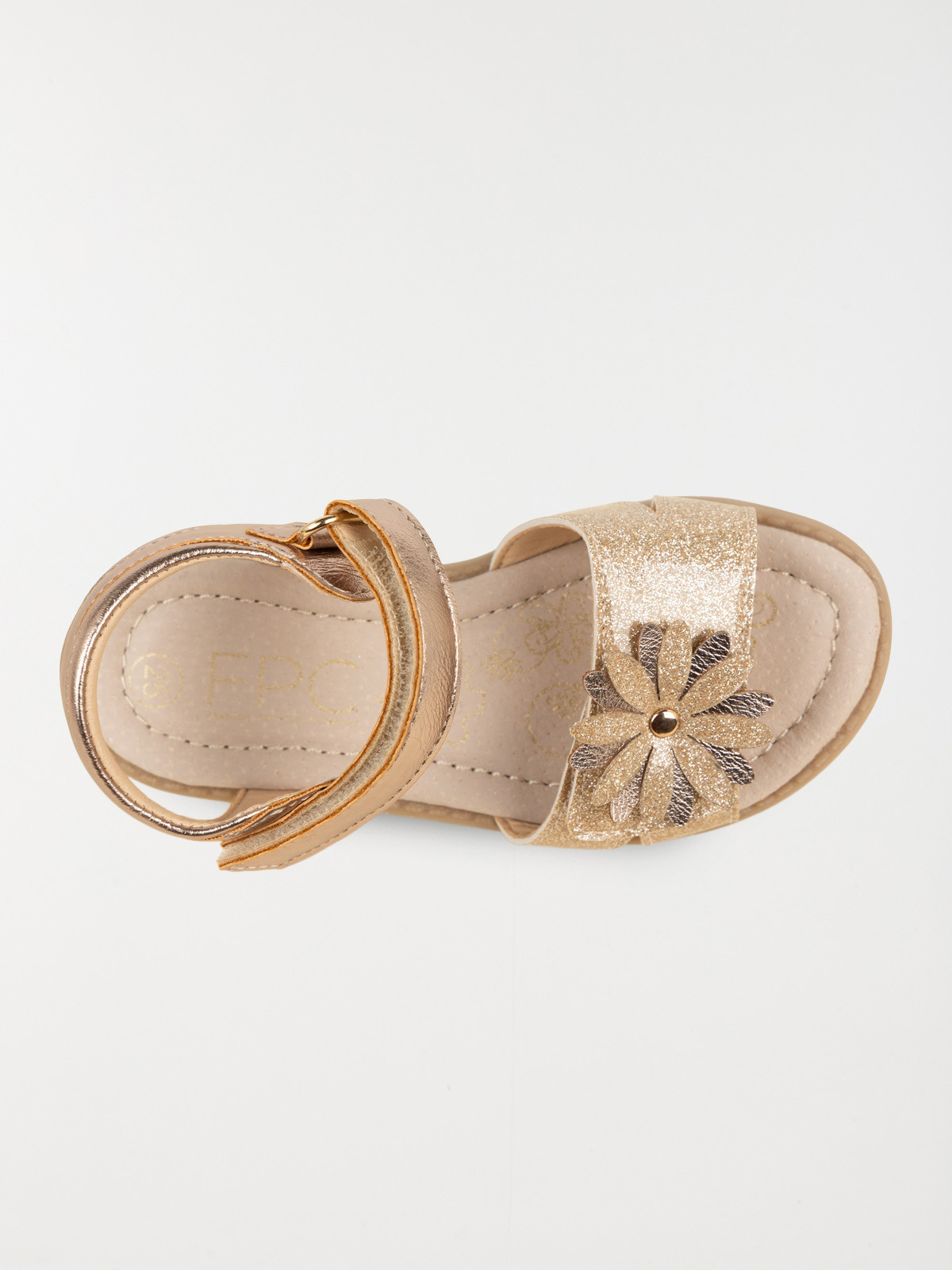 Sandales dorées fleurs 3D fille (24-30)