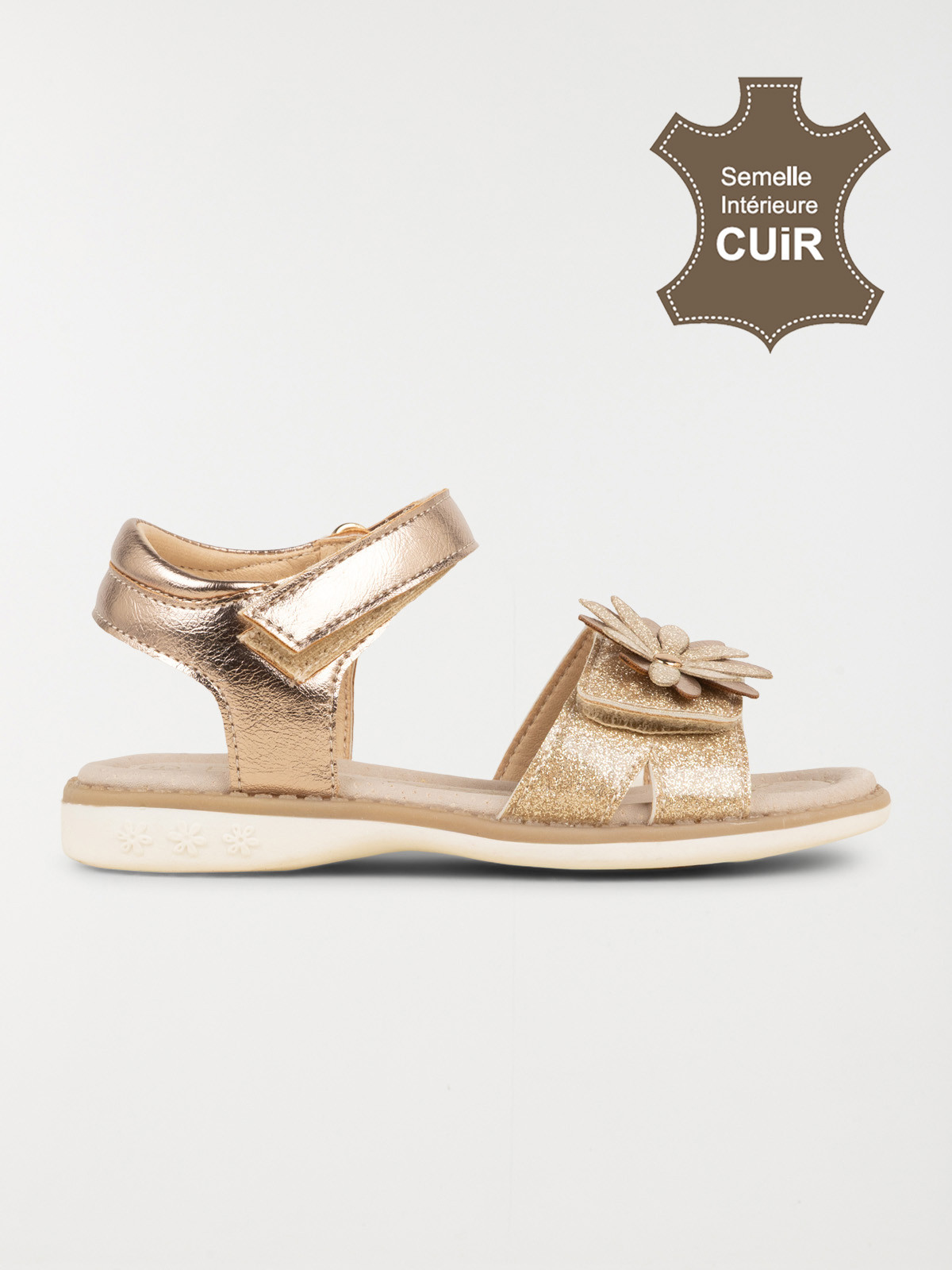 Sandales dorées fleurs 3D fille (24-30)