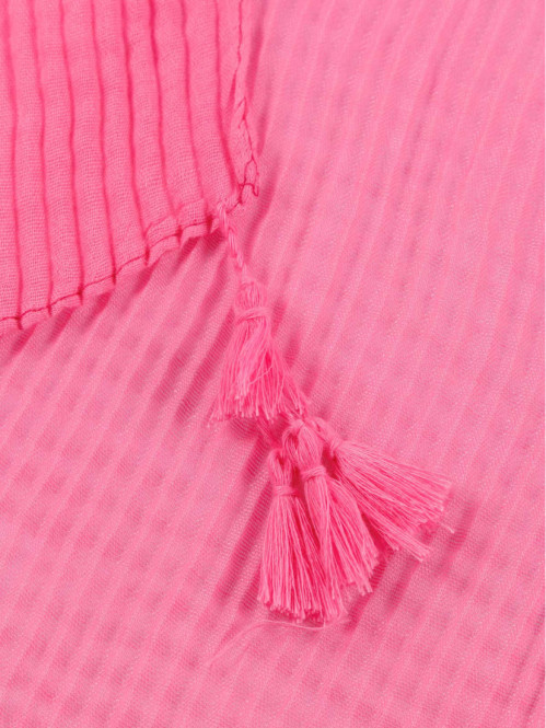 Foulard néon rose pompon femme