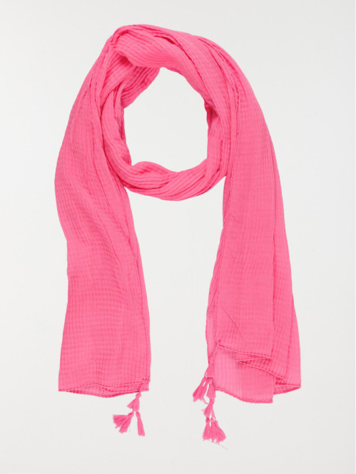 Foulard néon rose pompon femme