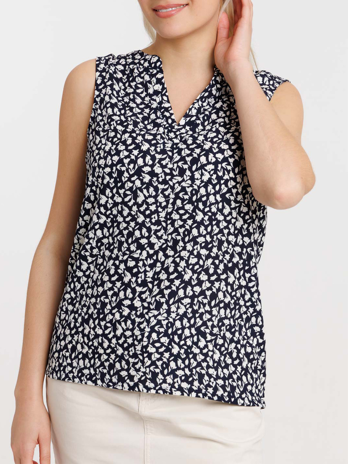 Blouse fleurie sans manches femme