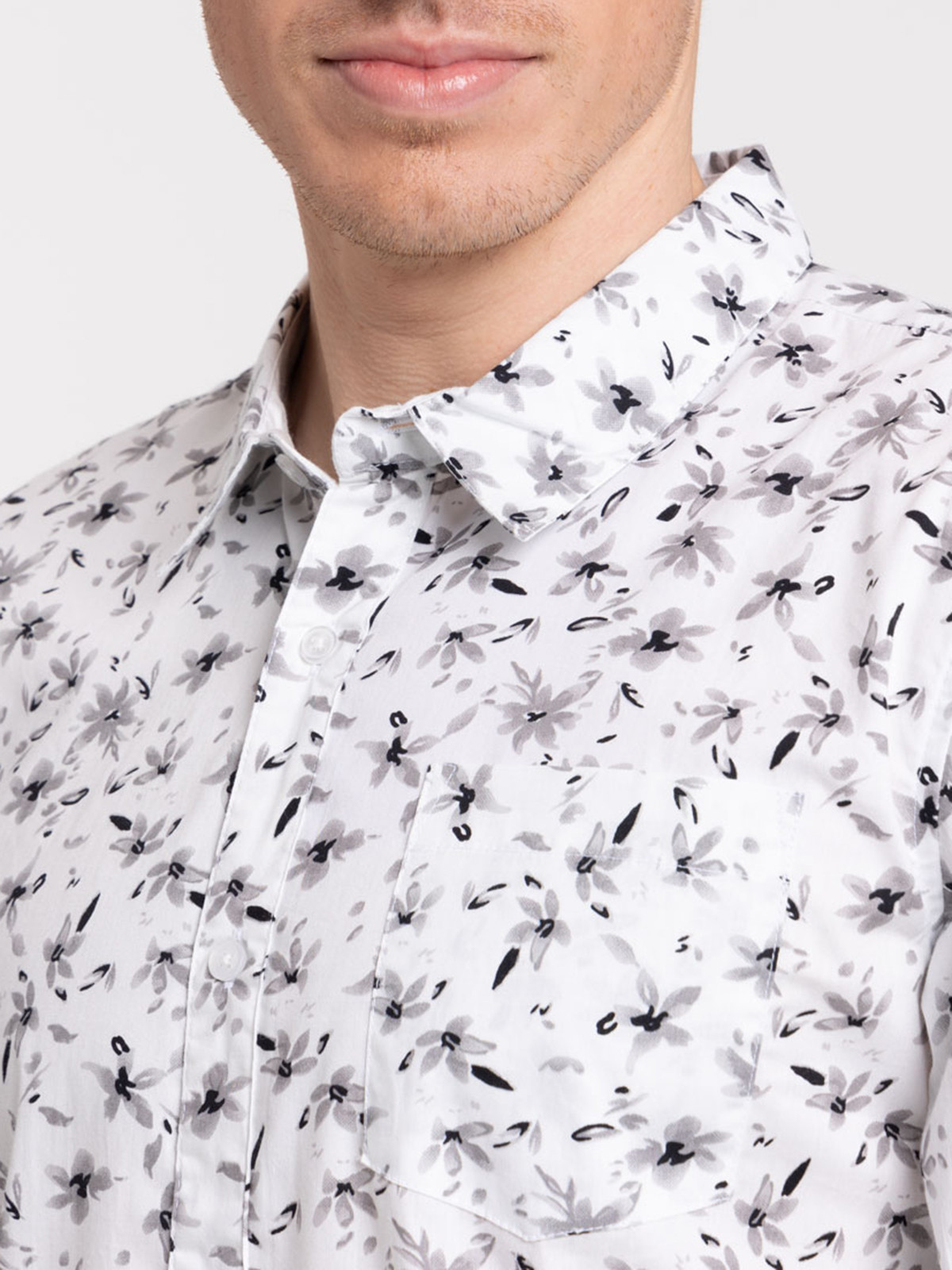 Chemise écru fleurie homme