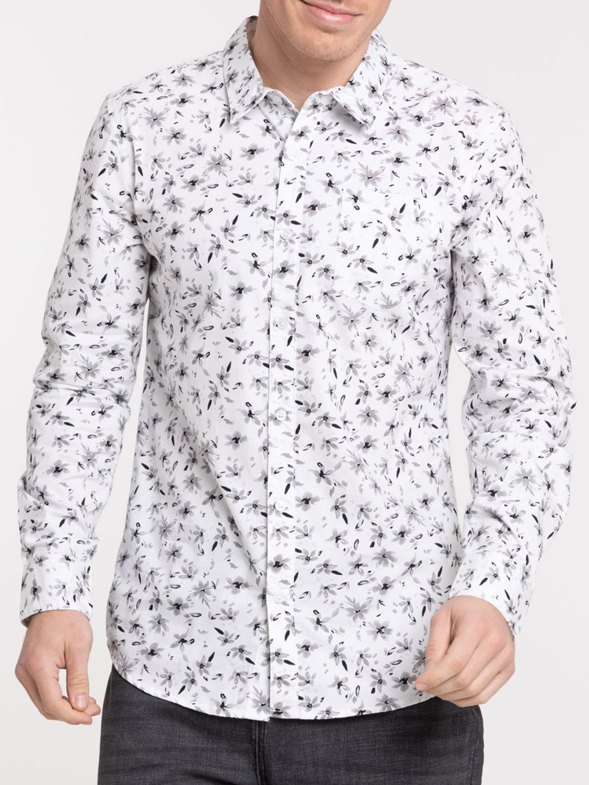 Chemise écru fleurie homme