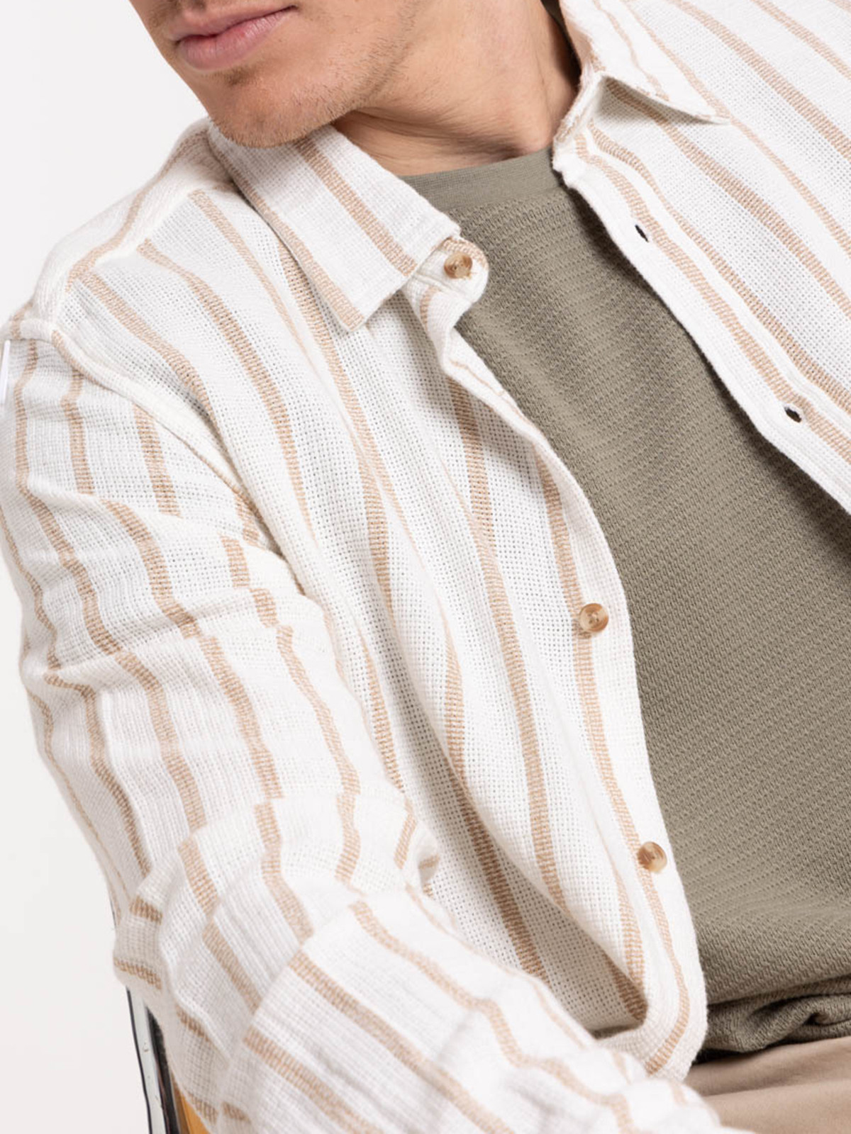 Chemise rayée écru homme