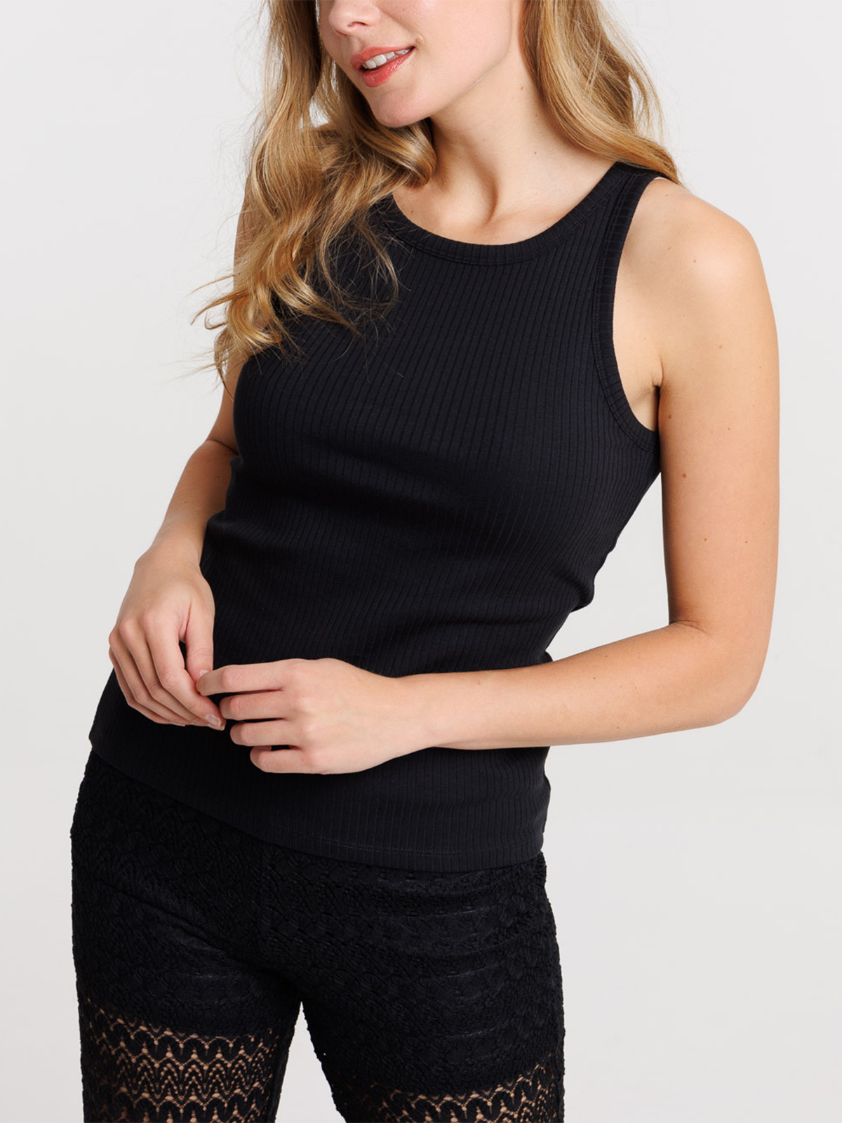 Débardeur noir côtelé femme