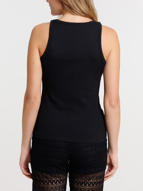 Débardeur noir côtelé femme