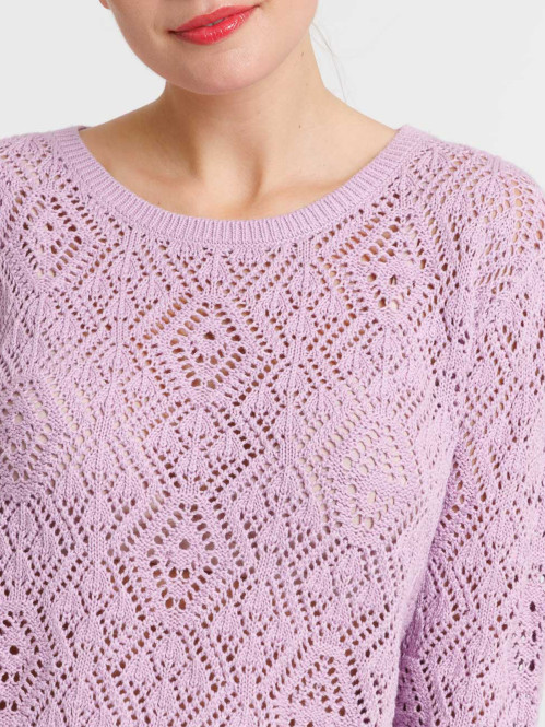 Pull ajouré col rond parme...