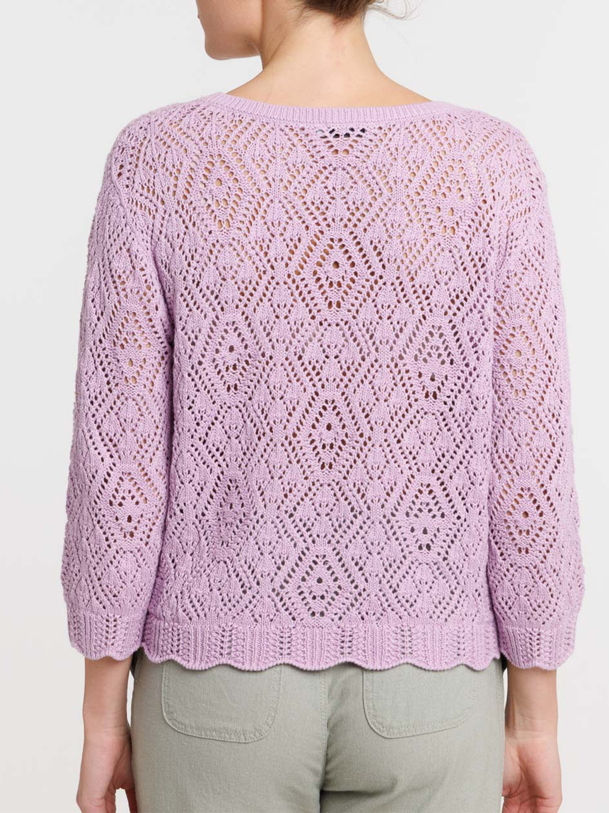 Pull ajouré col rond parme clair femme