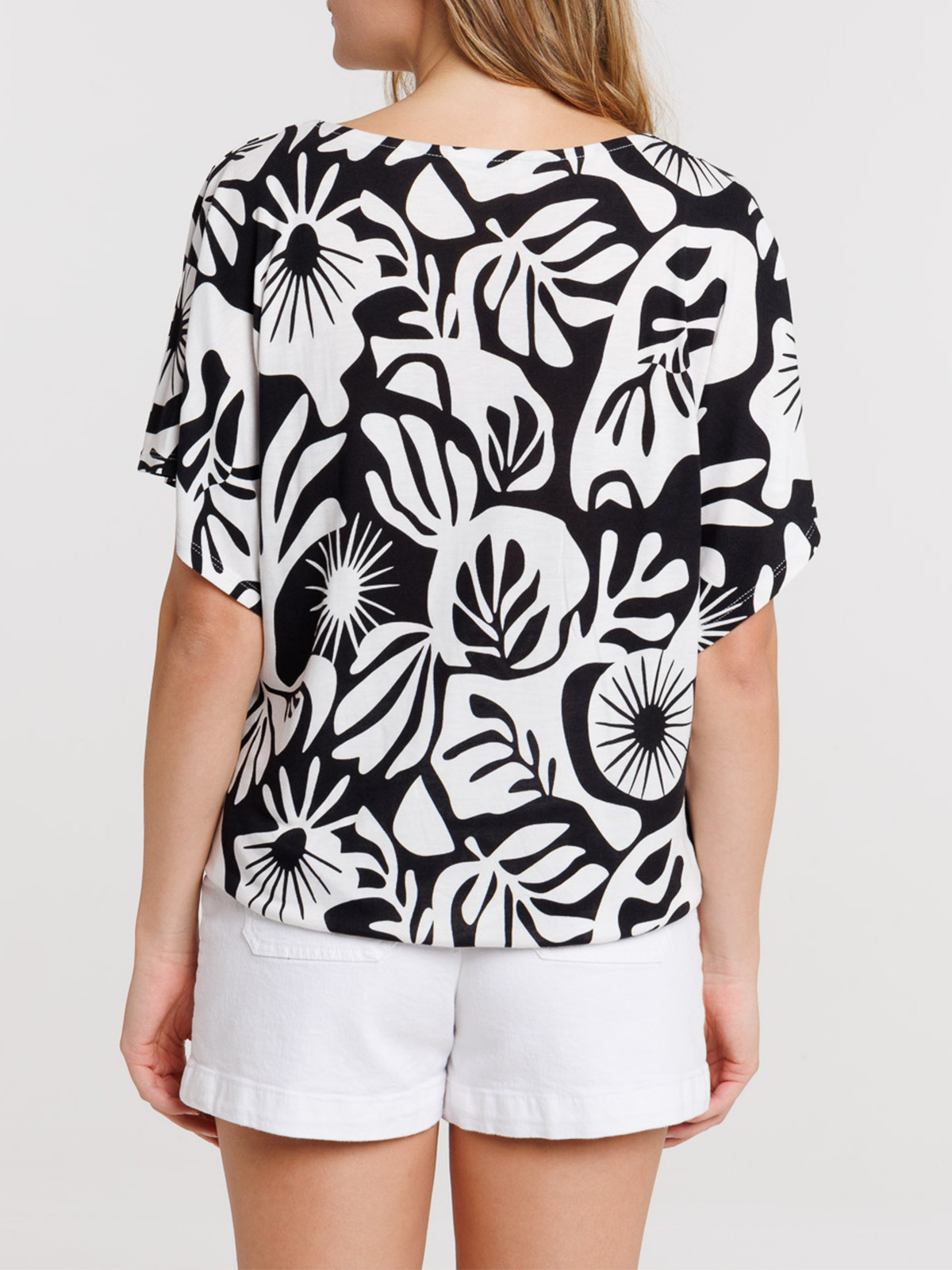 T-shirt motif végétal col V femme