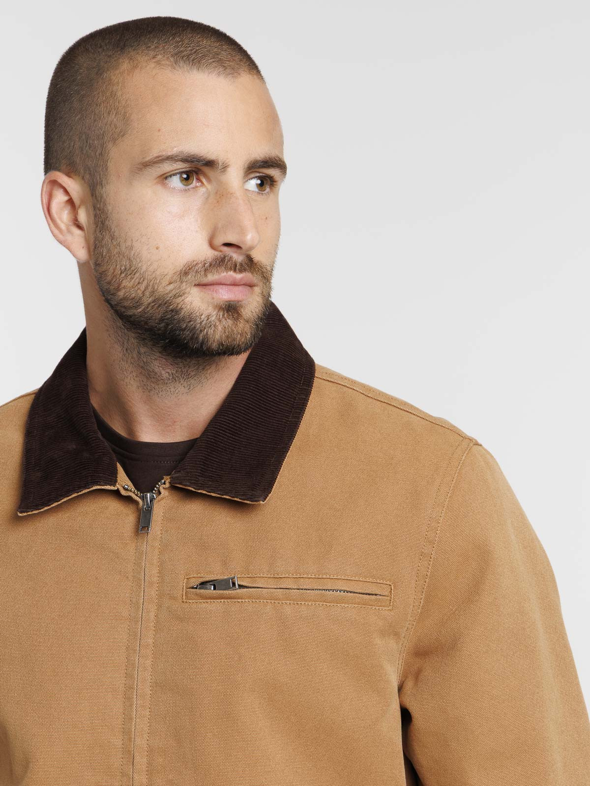 Blouson camel col velours homme