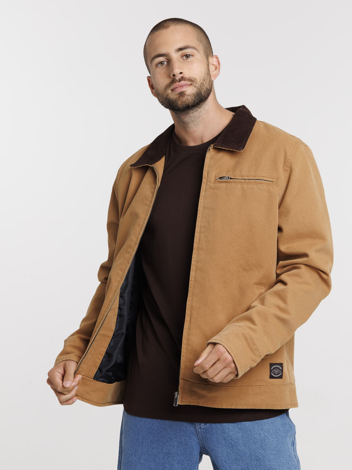 Blouson camel col velours homme