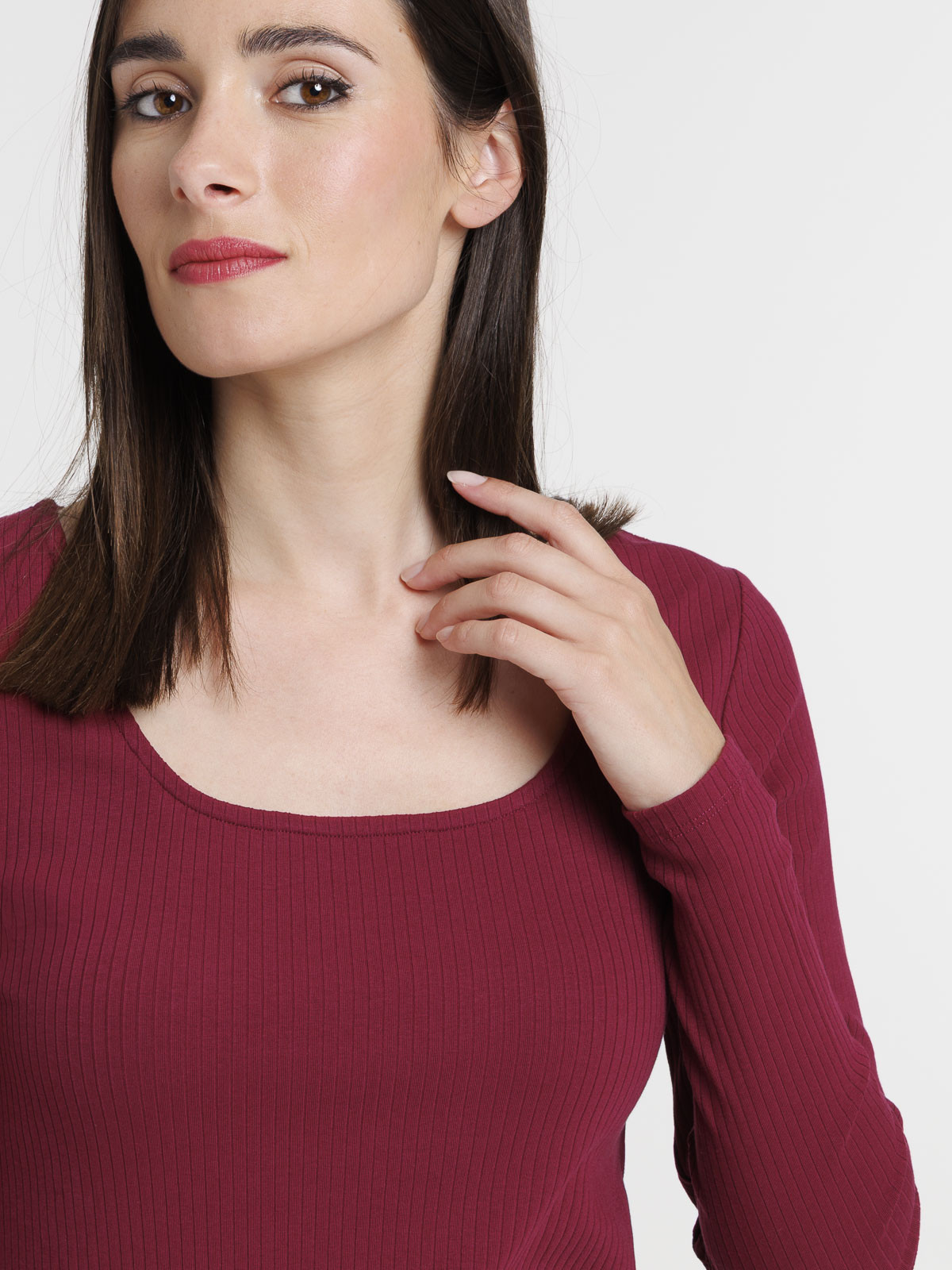 Robe longue côtelée lie de vin femme