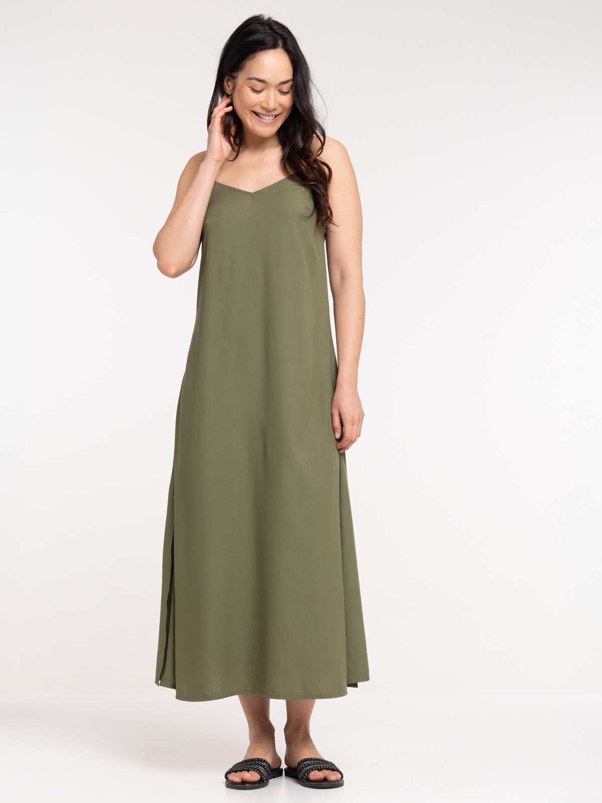 Robe longue satinée trèfle femme