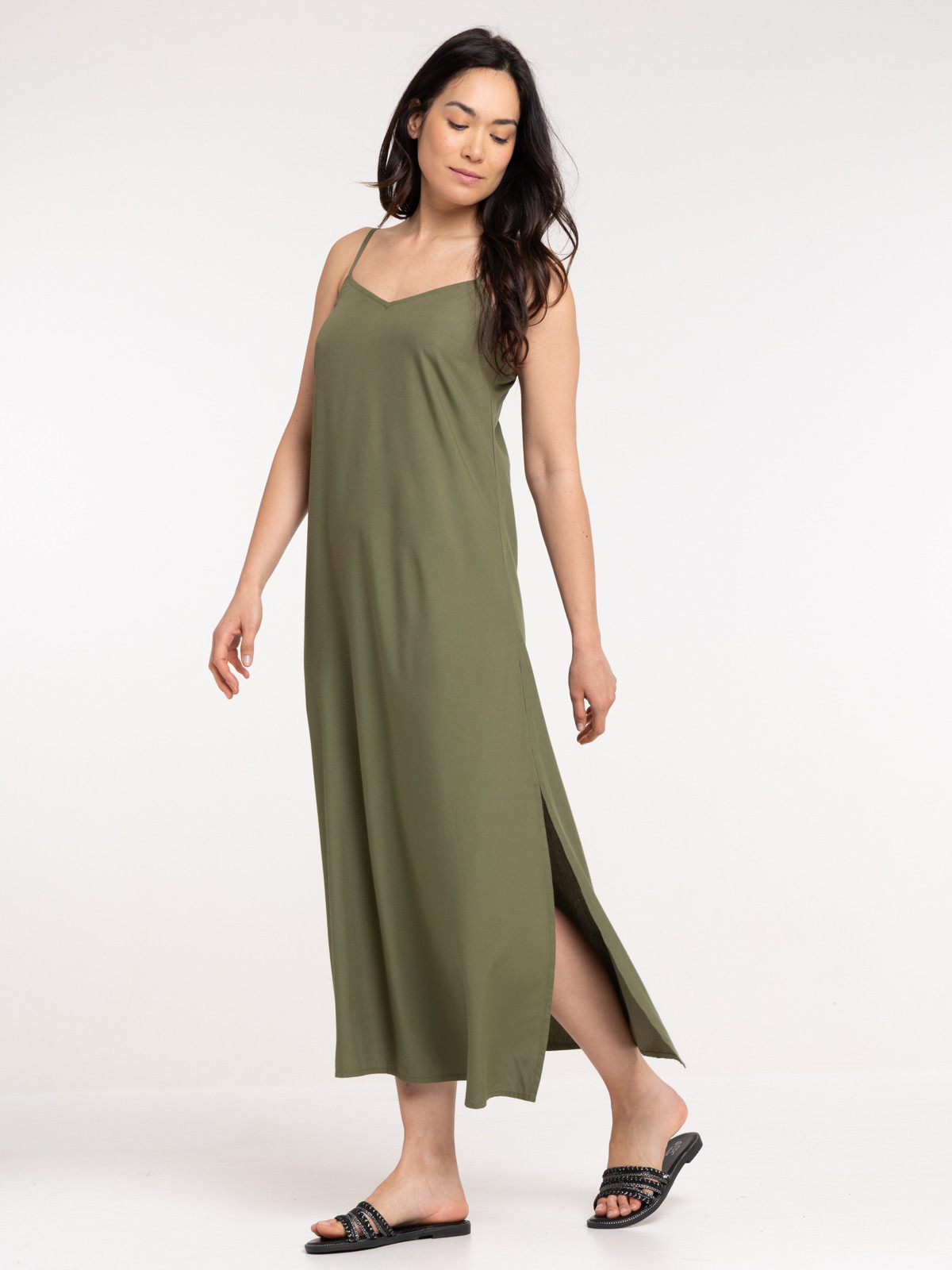Robe longue satinée trèfle femme