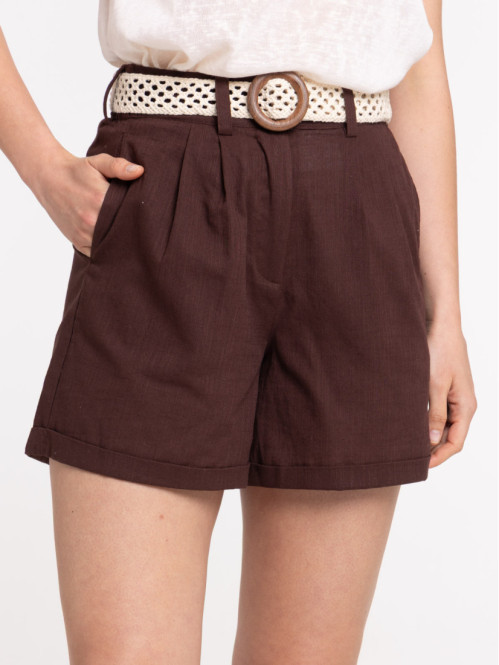 Short ceinturé femme