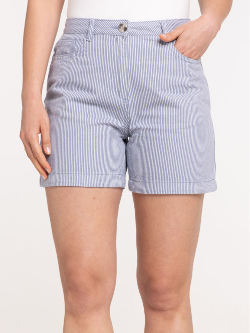 Short rayé ceinturé femme