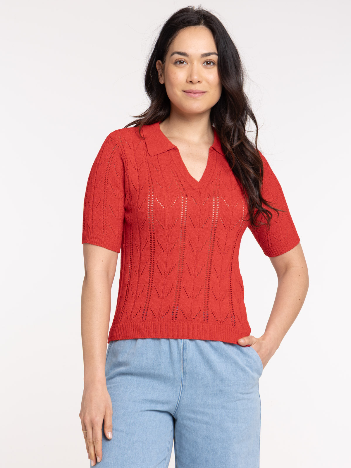 Pull polo manches courtes femme