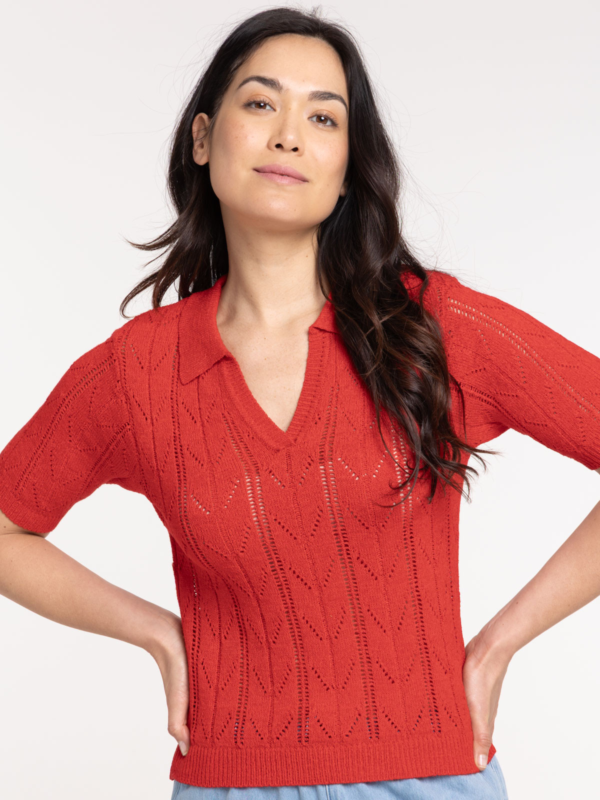 Pull polo manches courtes femme