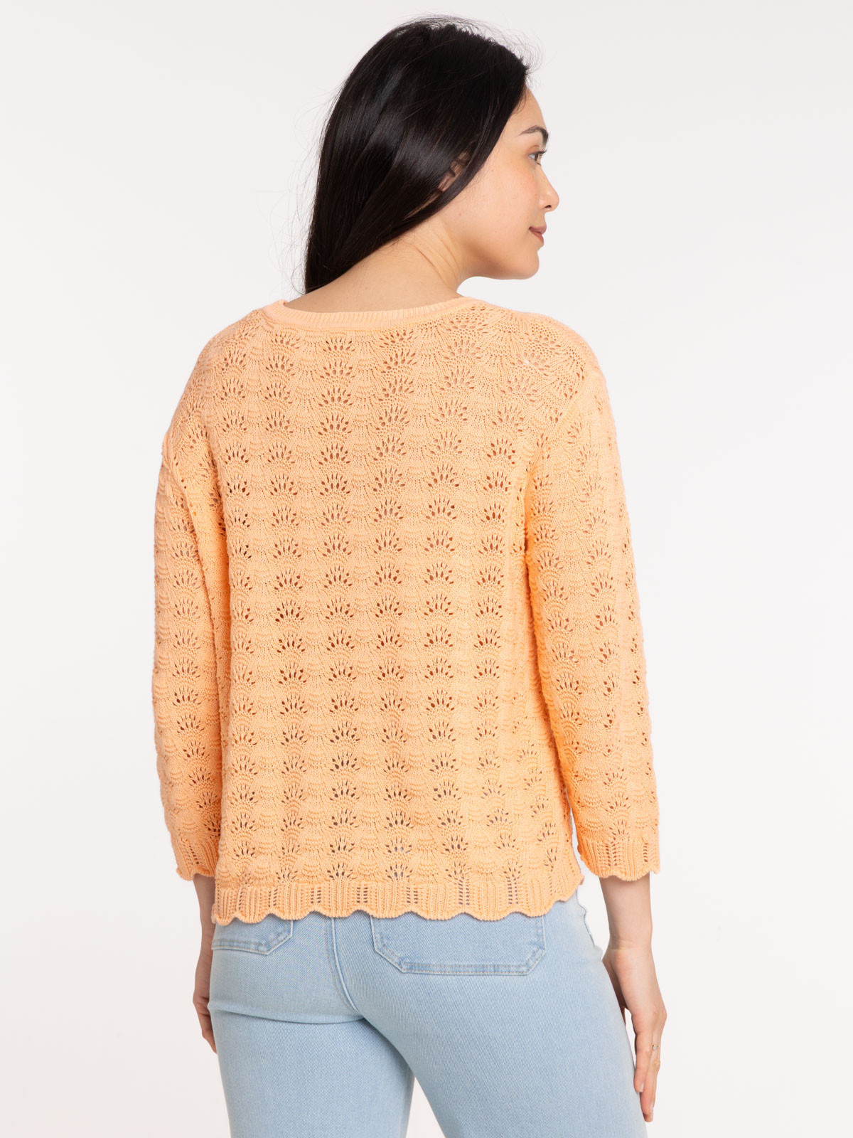 Pull maille ajourée orange sorbet femme