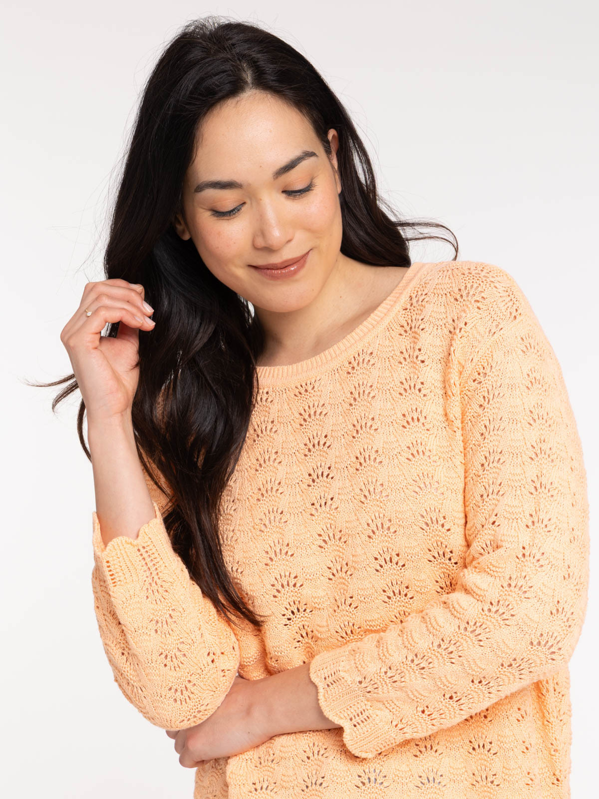Pull maille ajourée orange sorbet femme