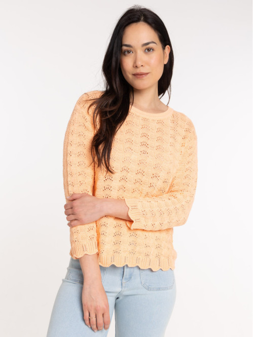 Pull maille ajourée orange...
