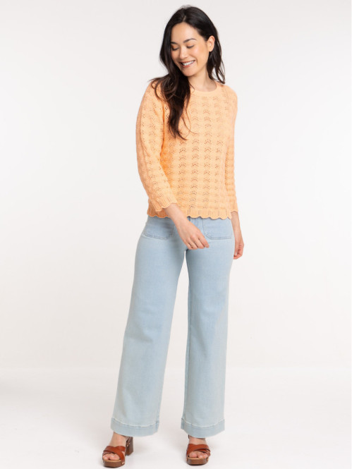 Pull maille ajourée orange...
