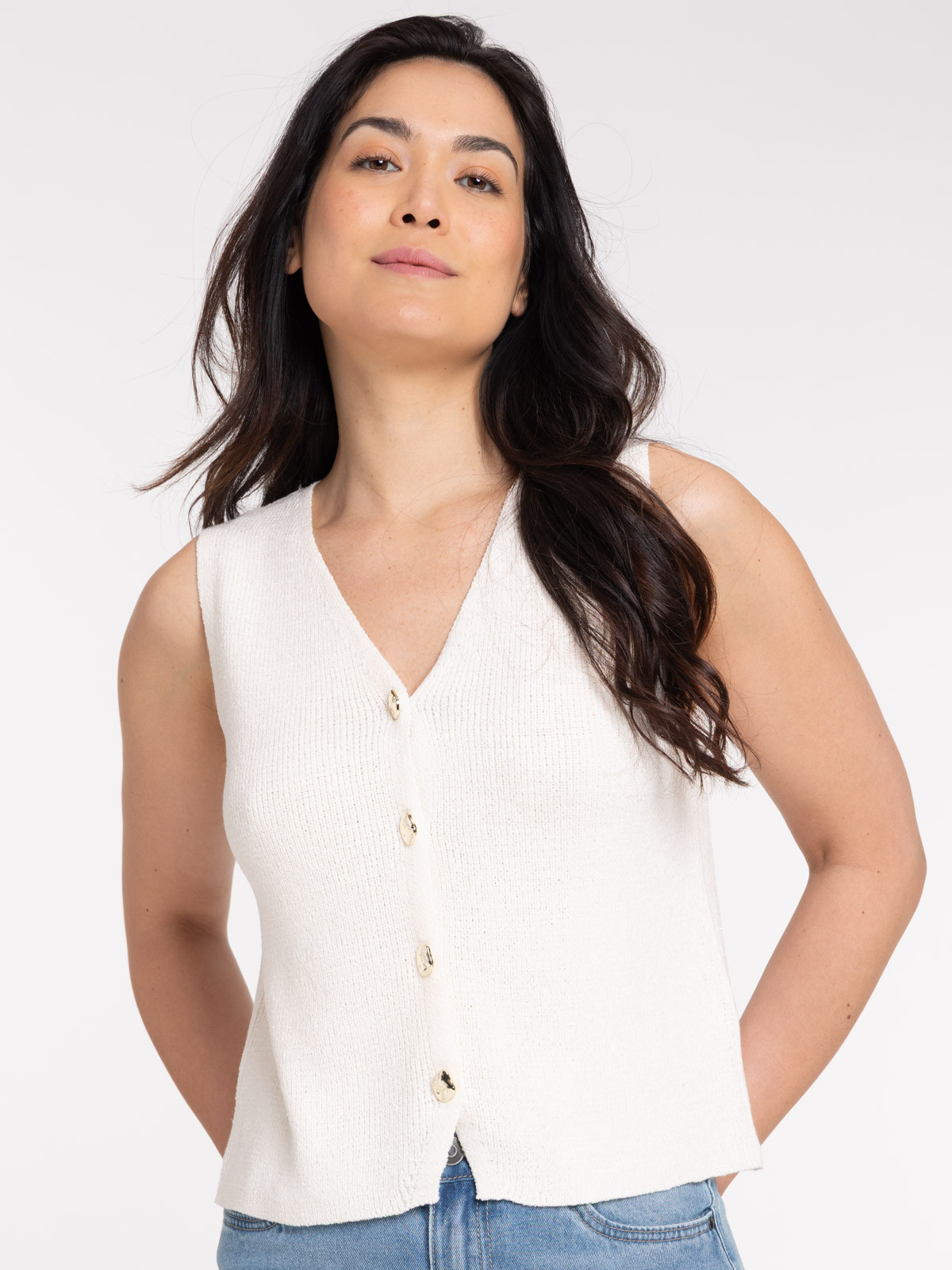 Gilet sans manches boutonné femme
