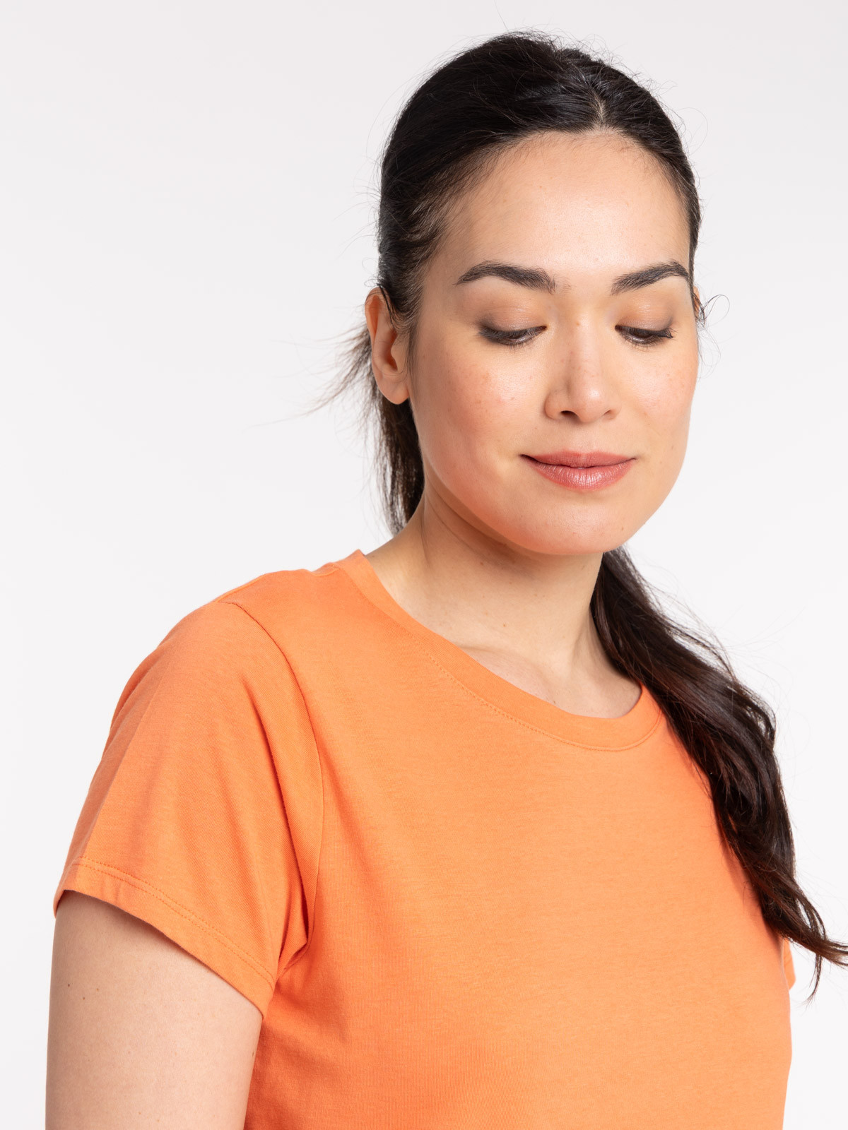 Tee-shirt col rond orange femme