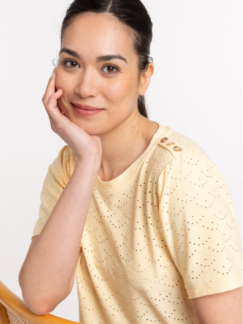 T-shirt col rond boutons...