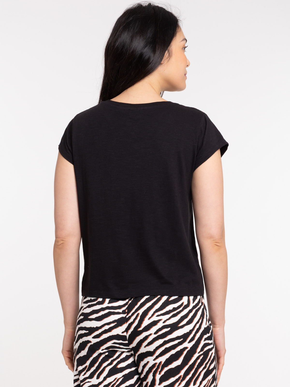 T-shirt dentelle macramé noir femme