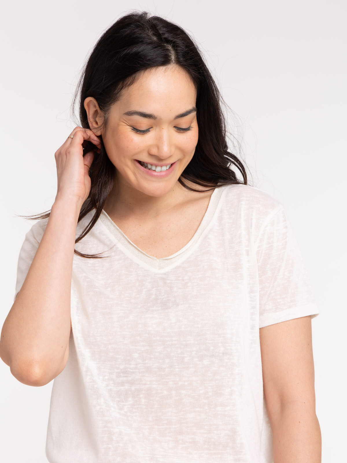 T-shirt col V shell femme