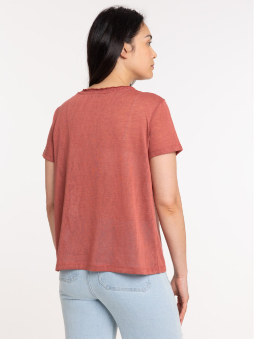 T-shirt col V marsala femme