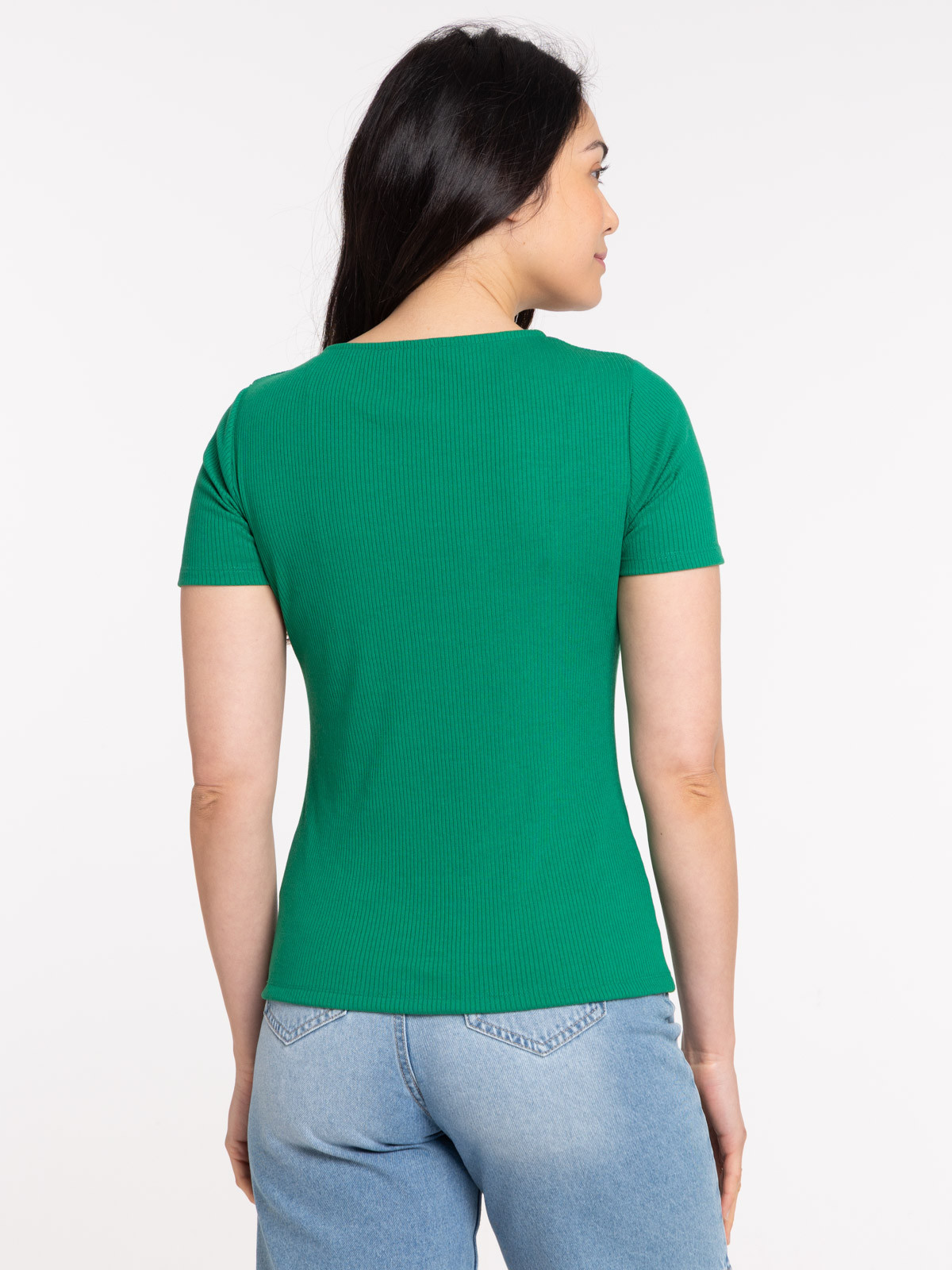 T-shirt col V anneau vert bosphore femme