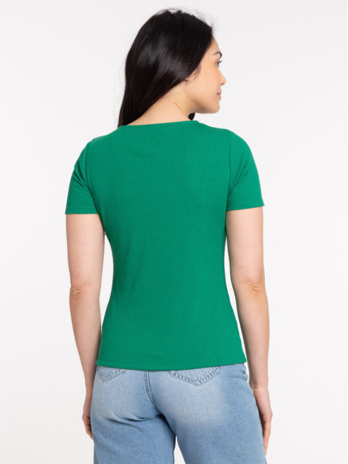 T-shirt col V anneau vert...