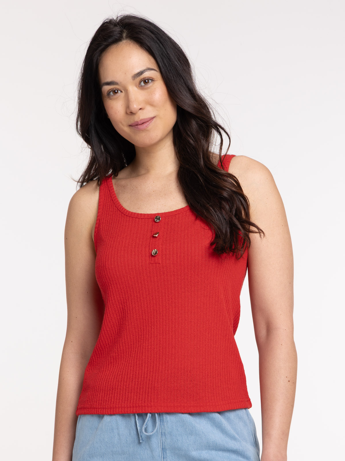 Débardeur col rond boutons femme