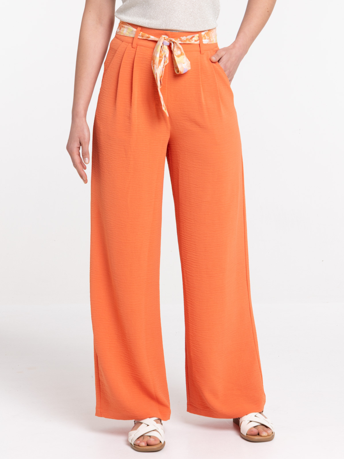 Pantalon large ceinture fleurie femme Pantalon large ceinture fleurie femme