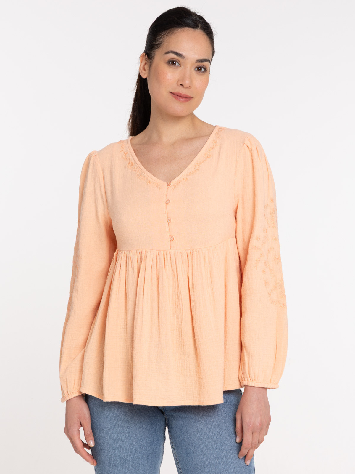 Blouse manches longues brodées femme