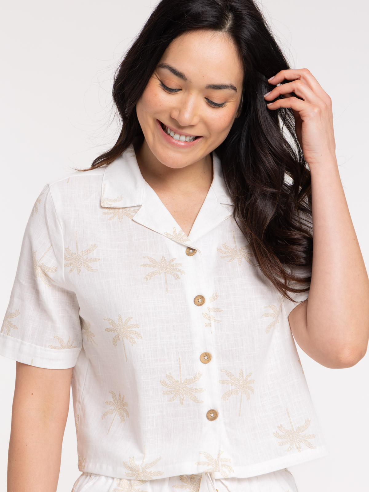 Chemise courte femme motif palmier