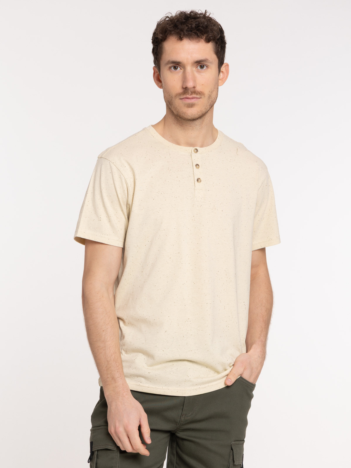 T-shirt col rond boutonné homme
