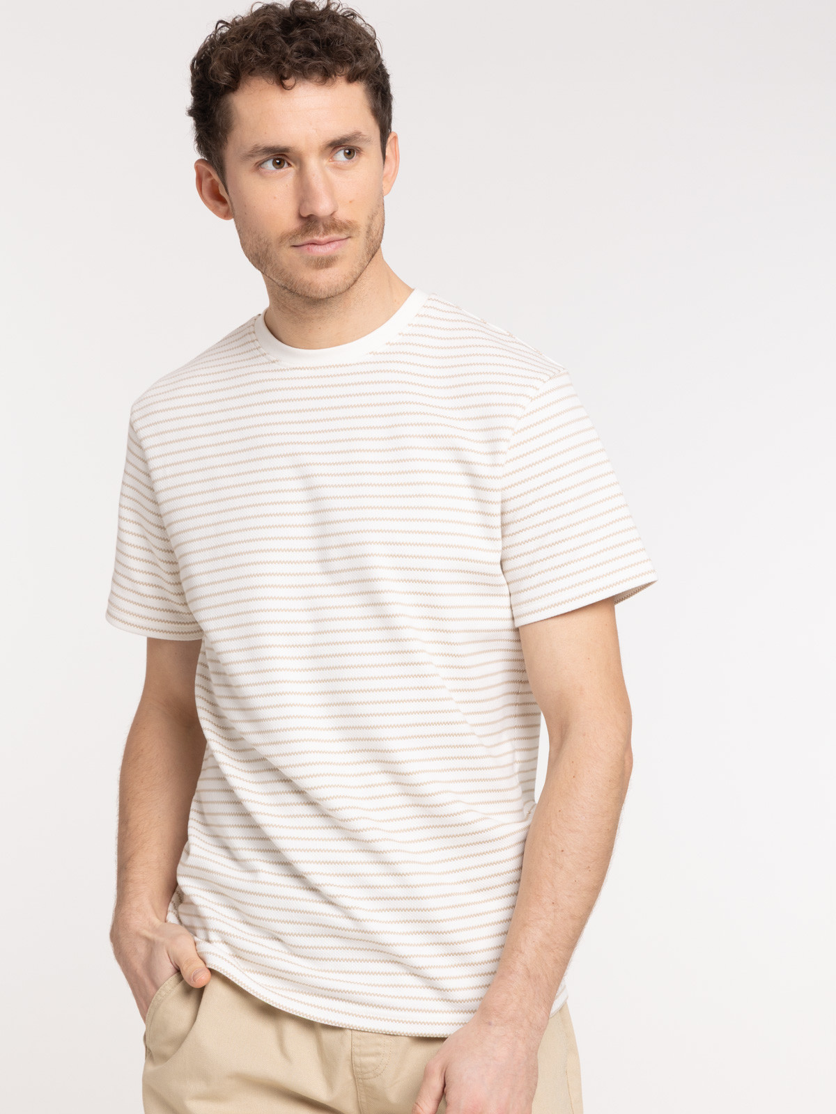 T-shirt rayé ivoire homme
