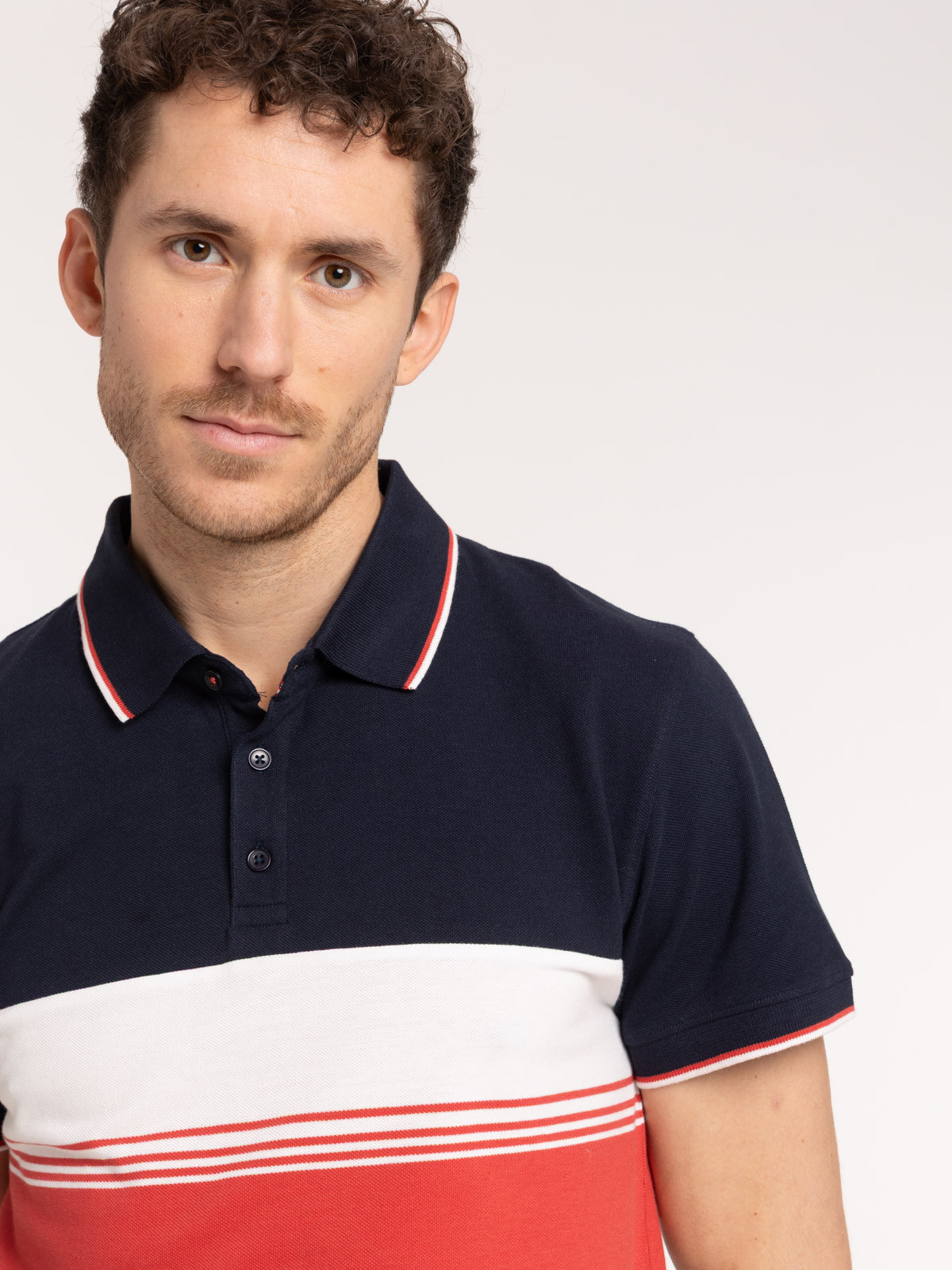 Polo tricolore manches courtes homme