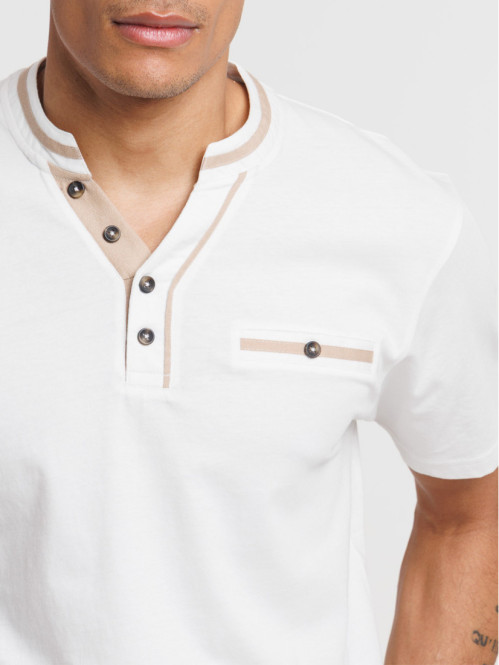 T-shirt col tunisien ivoire...