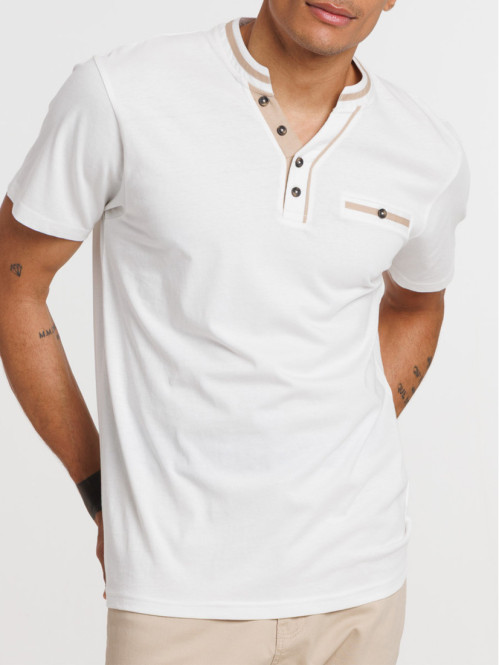 T-shirt col tunisien ivoire...