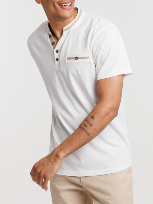 T-shirt col tunisien ivoire...