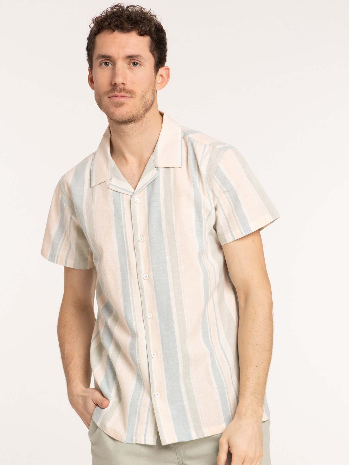 Chemise rayée homme coloris ivoire