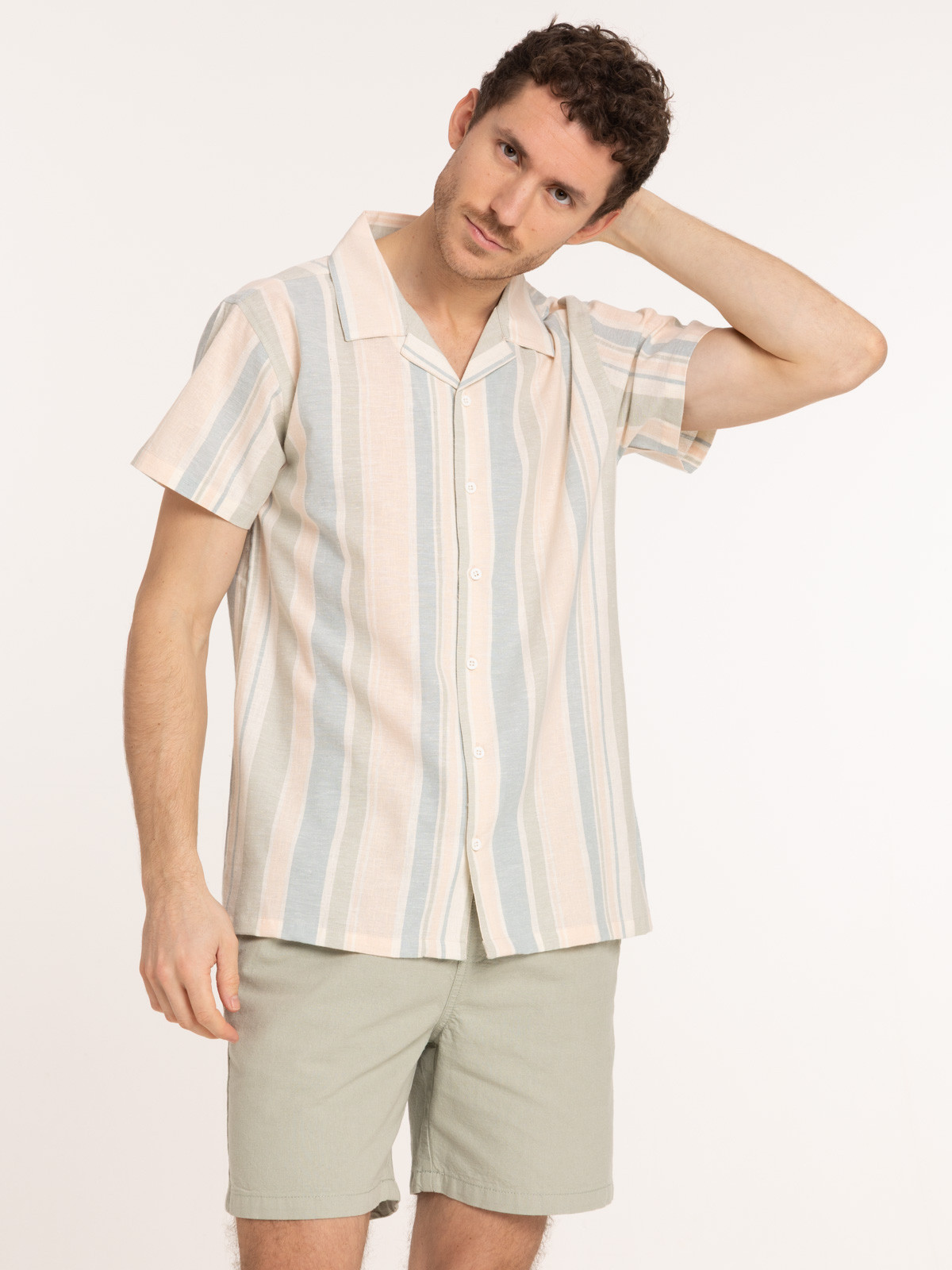 Chemise rayée homme coloris ivoire