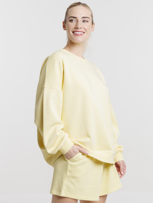 Sweat uni jaune pâle femme