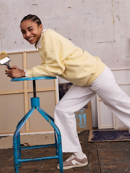 Sweat uni jaune pâle femme