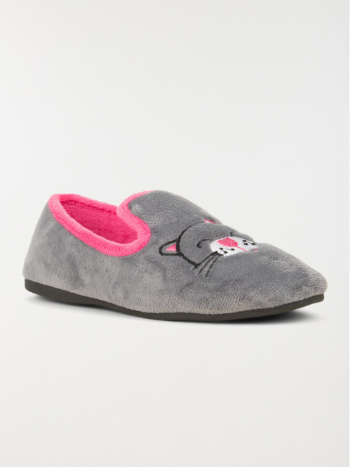 Pantoufle broderie chat gris (36-42) Pantoufle broderie chat gris (36-42)